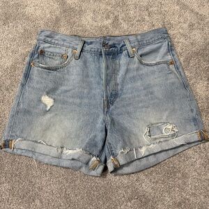 Levi’s 501 Vintage Styled Light Blue Distressed Denim Women’s Shorts 29” waist